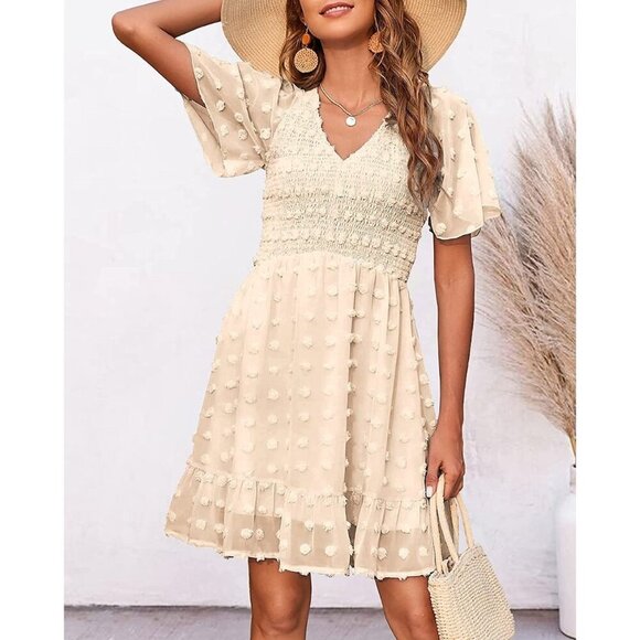 BTFBM Dresses & Skirts - NWT BTBFM Ivory Smocked Short Sleeve Bohemian Summer Dress